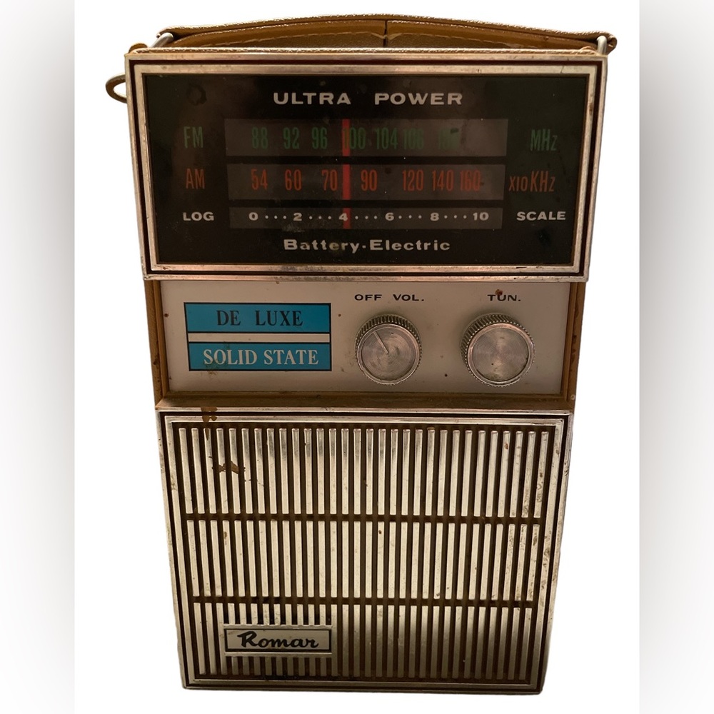 Vintage Roman De Lux Solid State AM FM Battery/Electric Radio Tested Works